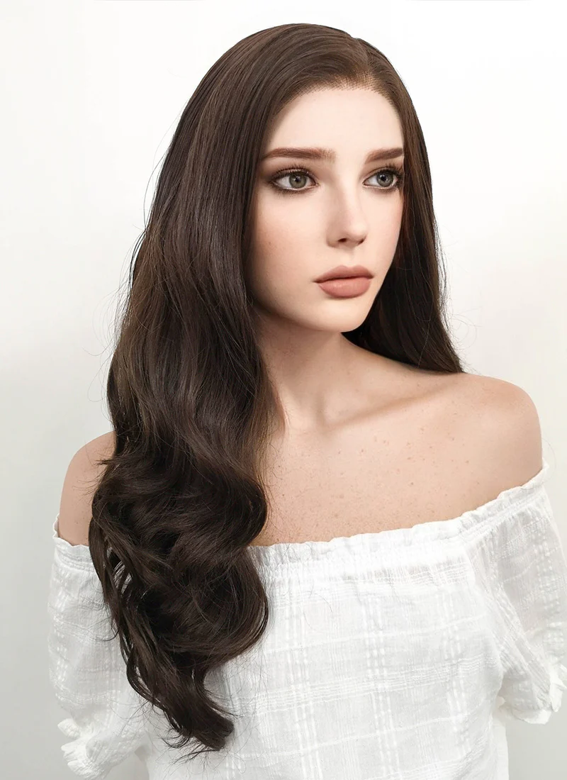 Disney Beauty and the Beast Belle Long Curly Dark Brown Lace Front Synthetic Hair Wig LF117 - Image 4