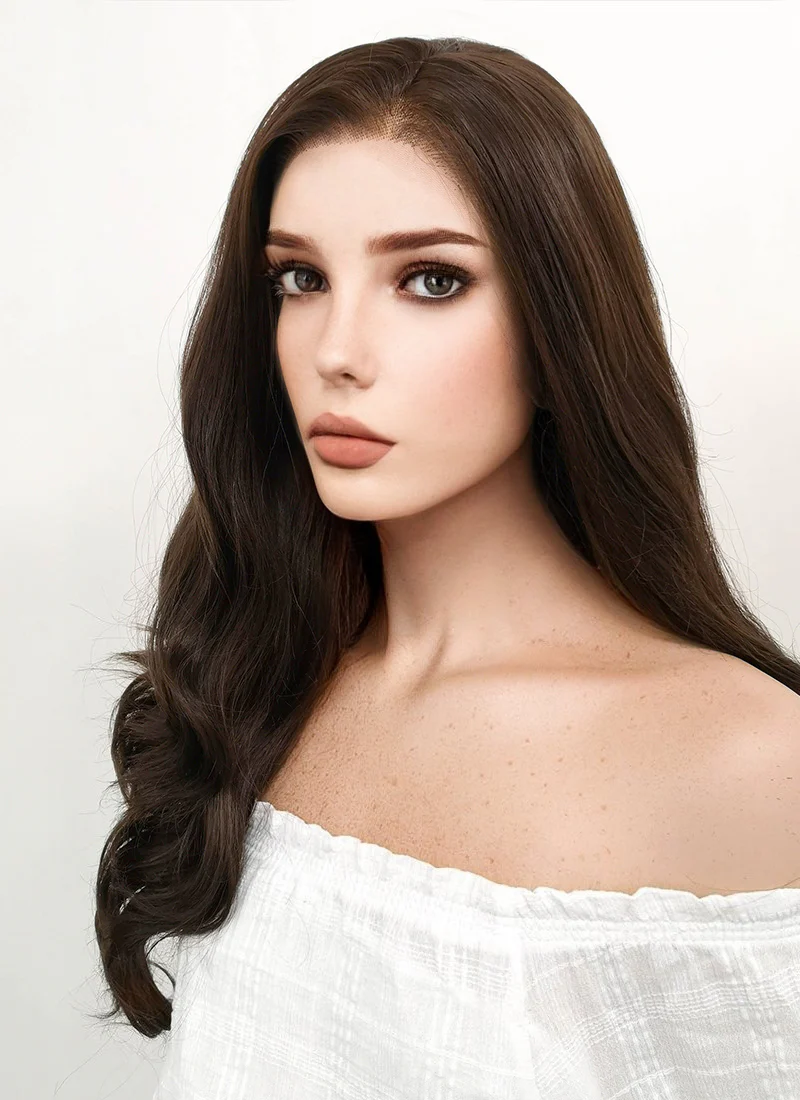 Disney Beauty and the Beast Belle Long Curly Dark Brown Lace Front Synthetic Hair Wig LF117 - Image 5