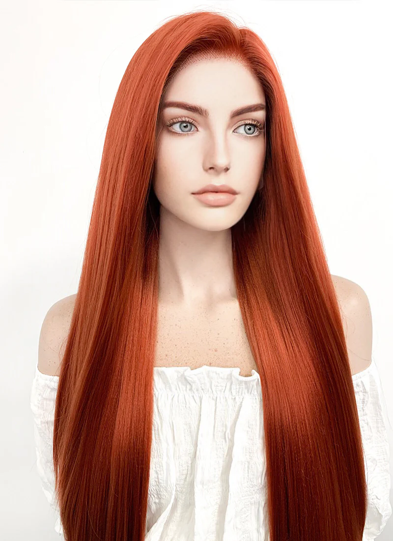 Disney Kim Possible Long Straight Yaki Reddish Orange Lace Front Synthetic Hair Wig LF624 - Image 6
