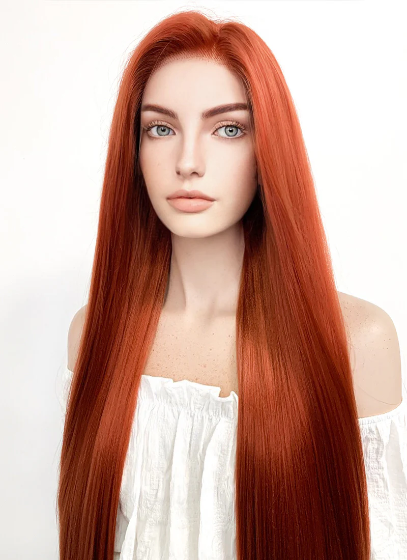 Disney Kim Possible Long Straight Yaki Reddish Orange Lace Front Synthetic Hair Wig LF624 - Image 7
