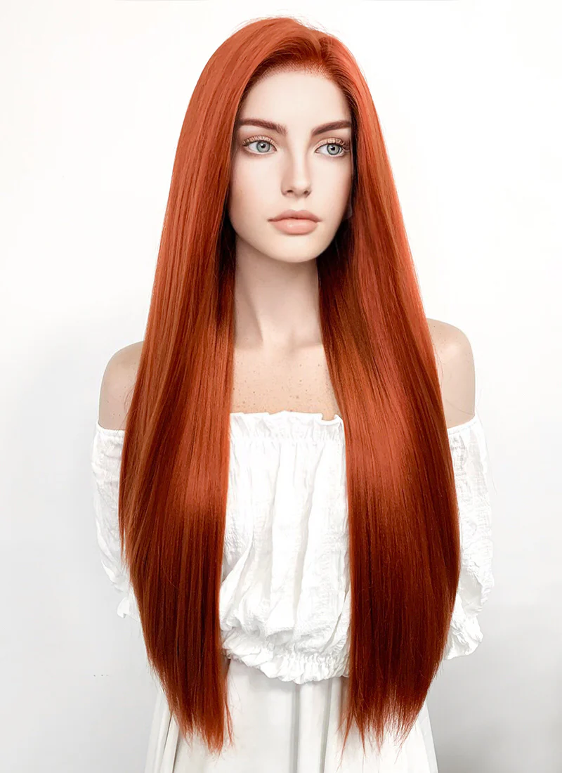 Disney Gravity Falls Wendy Long Straight Yaki Reddish Orange Lace Front Synthetic Hair Wig LF624 - Image 4