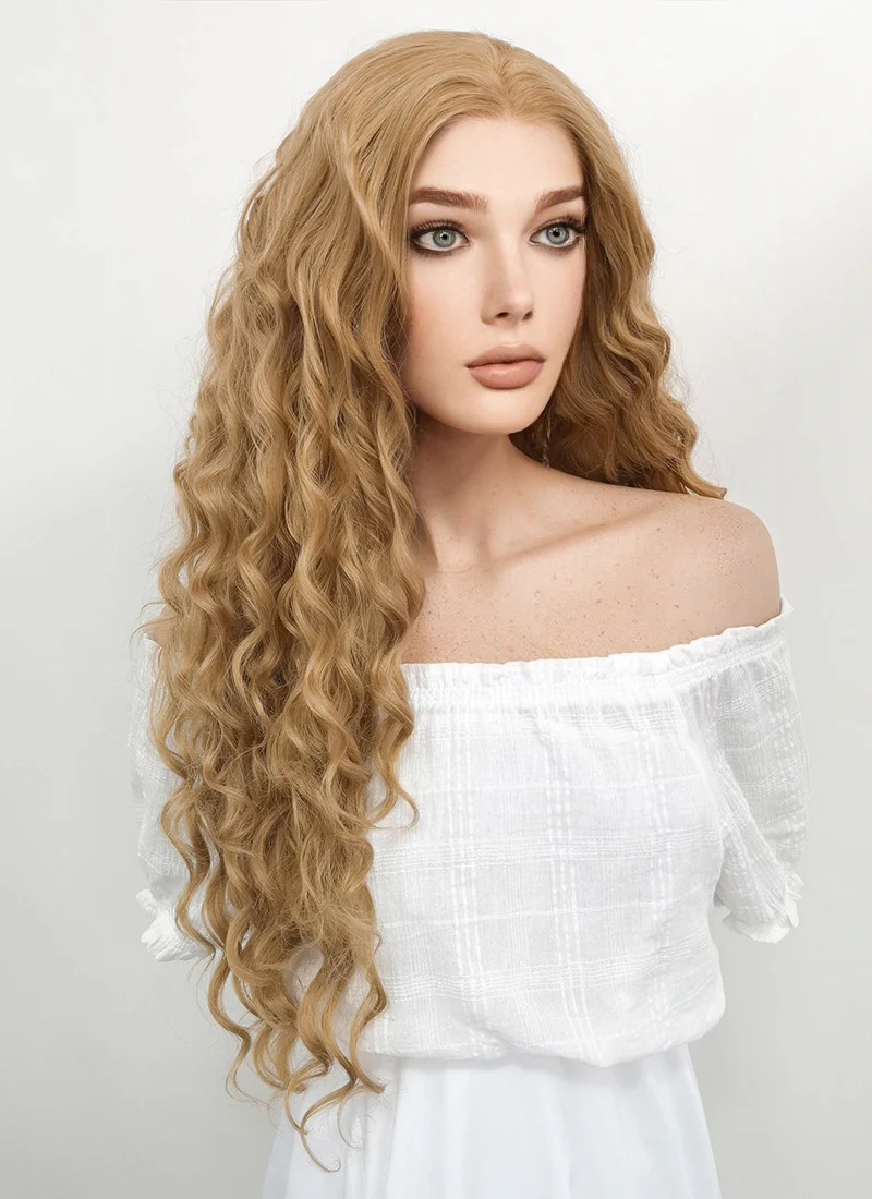 Long Wavy Golden Blonde Lace Front Synthetic Hair Wig LF244 - Image 4
