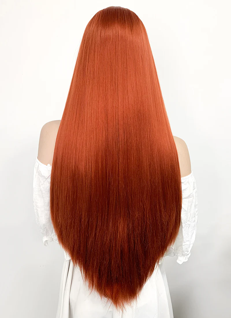 Long Straight Yaki Reddish Orange Lace Front Synthetic Hair Wig LF624 - Image 9