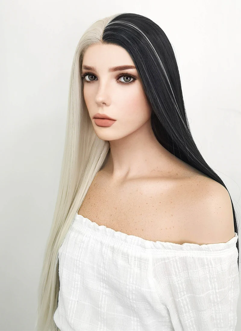 Long Straight Light Blonde Mixed Black Lace Front Synthetic Hair Wig LW1531 - Image 4